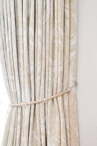 Custom made curtains by MotzDesigns in Arteko Fenton Natural with Celeste Laura Ashley Tiebacks