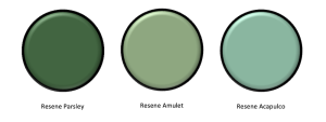 Green Resene Paint Colours of Parsley, Amulet and Acapulco for Front Doors